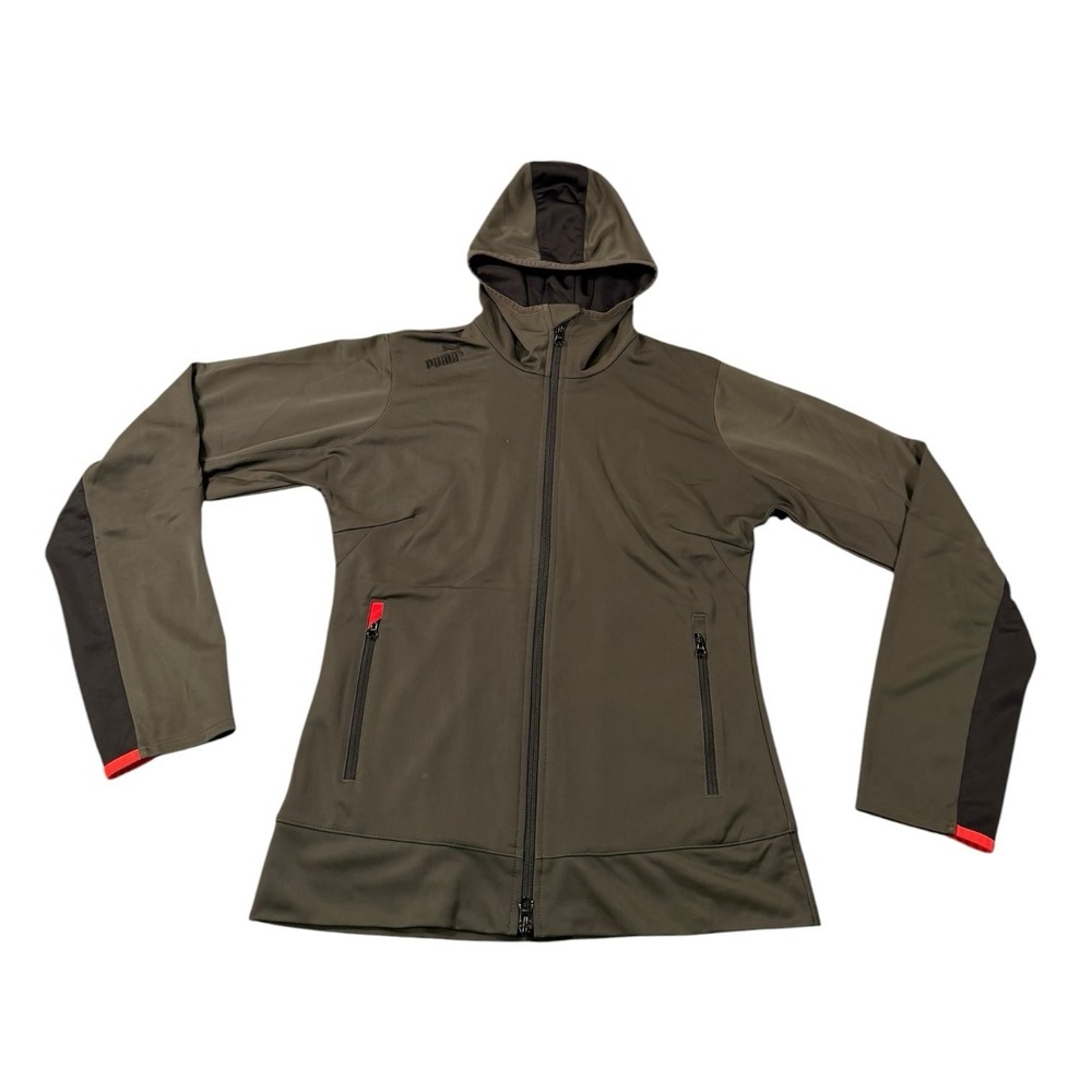 PUMA Agile Jacket Women's M Olive Green Hooded Full Zip Running Activewear